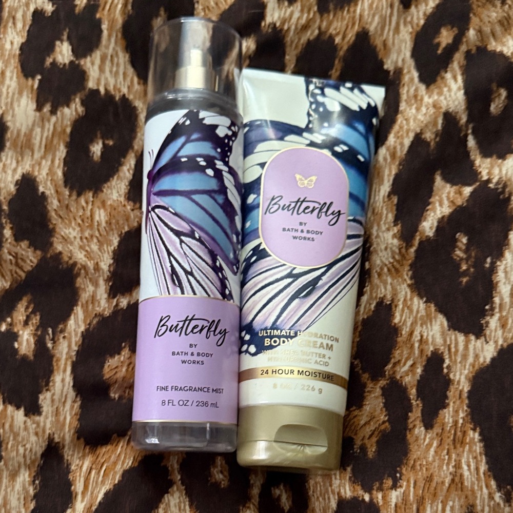 Bath & Body Works Butterfly Fragrance Mist and Body Cream Set - Purple and Blue